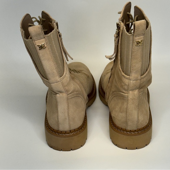 SAM EDELMAN Combat Boots Womens 7.5 Beige Tan Lex Sesame Suede Leather Side Zip - Picture 5 of 11
